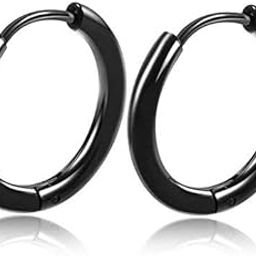 Classic Black Plain Thin Huggie Hoop Ear Lobe Earrings Stud for Men | Women (1 Pair)-16