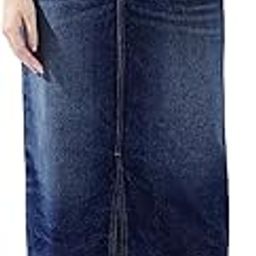 High Star Women Washed Midi Pencil High-Rise Front Side Slit Denim Skirt-image-65