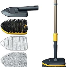 Bathroom Cleaning Brush with Long Handle, Hard Bristles, Microfiber Pad & Scrubber Combo for Tiles, Floor, Toilet, Window & Glass - 58.2 Inch Extendable Pole, Detachable Head, Yellow-picture-10