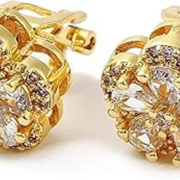 Gold Plated Floral Sunshine Crystal Clip-On No-Piercing Required Stud Earrings for Women And Girls (ER2766) 1 Pair-11