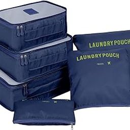 AACHEN Travel Organizer 6 in 1 Nylon Travel Organizer Pouch Packing Cubes For Clothes Space Savers Bags Cosmetics/Underwear/Socks/Shoes Toiletry Bag Laundry Organiser (PACK OF 1) (6 in 1 Dark Blue)-image-93