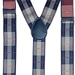 calixto Men’s Adjustable Elastic Suspenders with Beige and Navy Plaid Pattern – Classic Y-Back Braces with Heavy-Duty Metal Clips – Durable Stretch Fabric for Formal, Wedding, Party (Checkered Tartan Design)-picture-12