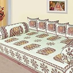 AMLEXTTRIZ Veda Cream Special Hathi Pure & Soft Cotton Diwan Cover Set |8 Pcs Set - 5 Cushion Cover,2 Bolster Cover,1 Bedsheet (Pink)-9