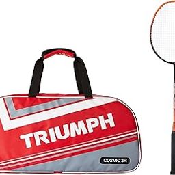 Triumph Velocity Graphite Hotmelt Light Weight Strung Badminton Racket with Cosmic-3R Single Compartment Badminton Bag Red/Grey-picture-2
