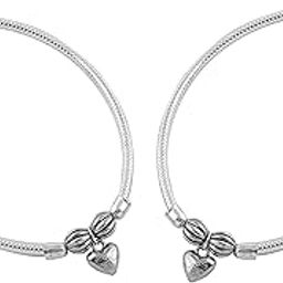 Trendy Rhodium Plated Heart Charm Anklets |Stretchable Payal Set for Girls & Women |Lightweight Fashion Jewelry – OSSP-0689-OXIR ANKLET-image-39