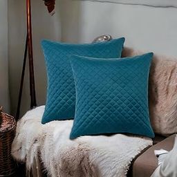 CASA-NEST Premium Soft Quilted Velvet Print Cushion Cover,Pack of 2 Pc,Bed Cushion/Decorative Sofa Cushion Cover (Size:20x20Inch) (Teal)-picture-27