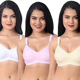 Women's Cotton Non-Padded Wire Free Regular Broad Strap Bra 3 Different Colors (Combo of 3)-image-82