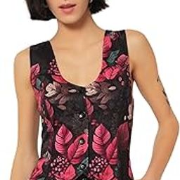 TandulMulticolor Women's Waist Coat - Polyester Striking Black and Pink Floral Print Waist Coat (10364)-20