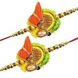 Set Of 2 Pcs Traditional Zardozi Resham Work Booti Rakhi For Brother Bhaiya-image-64