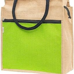 Front Zip Pocket Jute Bag for Lunch, Office, Grocery, Picnic, Tiffin, Shopping Hand Bag with padded cotton handles…-image-22