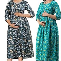 Women's Pure Cotton Maternity Gown/Maternity wear/Feeding Nighty/Ladies Maxi Maternity Dress with Cotton Fabric/Women's Cotton Floral Printed Maternity Feeding-image-39