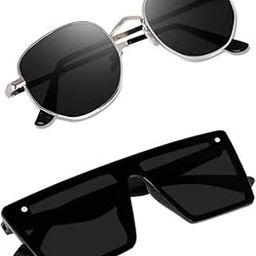 Combo Offfer Pack Of 2 Square Sunglasses For Men Retro Square Black Sunglasses For Men And Women Classic Sunglass Unisex (Pack Of 2 (Black)), Mirrored-picture-30