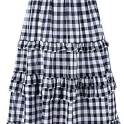 Cotton Check Frill Pattern midi Skirt 497 Black-image-1