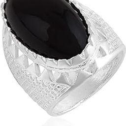 India Oval Black Stone 10x10 mm Bazel-Setting Finger Band Ring Handmade Fashion Jewelry Men and Boys-image-55