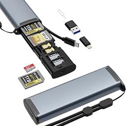 Card Reader with Card Carrying Case Holder, USB C Lightning USB3.0 SD/TF Card Reader Adapter Memory Card Reader for Micro SDXC,Micro SDHC,SDXC,SDHC,SD Cards,USB Disk, for iPhone/iPad/MacBook/Samsung-25