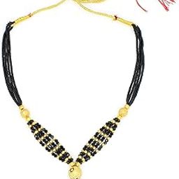 COLOUR OUR DREAMS Ethnic Traditional Maharashtrian black Beads Tanmaniya Marathi mangalsutra Pendant Necklace with Chain For Women.(MAH-mangalsutra no.12)-image-100