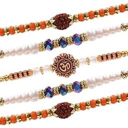 Set of 5 Rakhi for Brother - Designer Rakhi with Roli Chawal - Bracelet for Brother Bhaiya Bhabhi Men Boys Kids Bhai - Rakshabandhan Gift - Combo for Brother-13