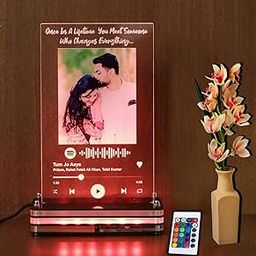 Gifteee Personalized Spotify Plaque Photo Frame With Light & Remote | Personalized Gifts With Scannable Song Code & Photo | Size 5X8 Inches (Clear Plexiglass, Tabletop)-image-2