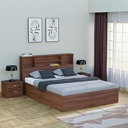 WOODCLOUD Queen Size Engineered Wood Bed with Headboard & Box Storage - Walnut Finish-picture-10