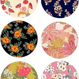 TAJNAN Printed Coaster Set of 6 Beautiful Wooden Coasters Plastic Coating Designer Coaster Stand Set Fit for Tea Cups,Coffee Mugs & Glasses (Round 4x4 Inch) (TAJ-Round-Coaster-Flower)-66
