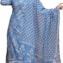 Women's Cotton Blend Straight Printed Kurta with Palazzo & Dupatta-53