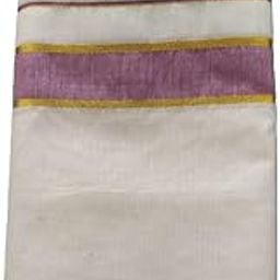 Mithika Traditional Kerala blended Cotton pooja Dhoti, 4 Metre, off- white with Purple and Gold jari Border,kerala double mundu-40