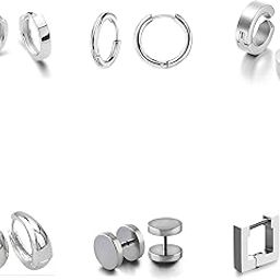 Mens Earrings Combo Valentine jewellery Stainless Steel Black Gold Silver Piercing Screw Bali Stud Hoops Earing Combo for men boys WomenUnisex-K918-image-26