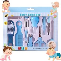 10 Pcs Baby Grooming Baby Healthcare Kit Newborn Baby Care Accessories Baby Health Care Set Baby Nail Clipper Scissors Hair Comb Brush Nose Cleaner Safety for Toddler Infant Nursing Grooming (Blue)-picture-14