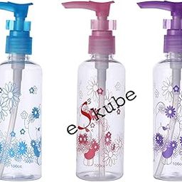 eS³kube 100ml Empty Printed bottle for Sanitizer/Lotion/Cream/Soap Dispenser (Multi Purpose) with Pump Action and Safety Lock - (Set of 3 pc) - Color & Design may vary-14