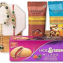 Kaameri Bazaar Rakhshabandhan Chocolate Biscuit Hamper Rakhi Gift for Brother, Bracelet for Bhabhi - Rakhi with Dry Fruits and Chocolate Combo Greeting Card, Roli Chawal Pack - BB Lariya-image-23