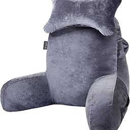 SLIGUY Reading Pillow for Sitting in Bed Couch Adult, Back Pillow with arm Support and Pockets, Adult Back Pillow Bed Chair for Bed Rest, Reading, Watching TV, Gaming for Boys and Girls Dark Grey-4