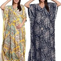 Printed Rayon Maternity Kaftan (Multicolor Pack of 2) Free Size/Feeding/Nursing/Zipper/Drawstring/Screen Print/Full Length-image-13