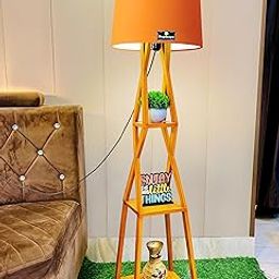 Hopdezyo Antique Wooden Corner Design Floor Lamp for Living Room, Home Decoration, Pack of Lamp In Orange Shade-image-8