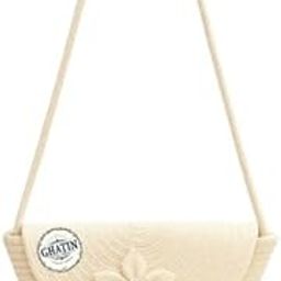 Woven Straw Beach Bag, Cream Colour with Floral Detail, Cotton Rope Handle, Medium Size-image-3
