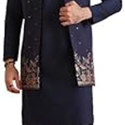Mens Kurta Jacket Trouser Set|Cotton Blend Fabric Embroidered Pattern Mens Ethnic Wear|Mandarin Collar Long Sleeves-picture-38