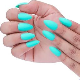 Secret Lives® acrylic press on nails designer artificial nails extension greenish blue design 24 pieces set with kit-9