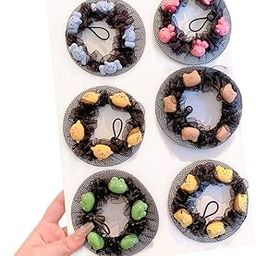 Black Hair Bun Cover Net with Fun 3D Fruits and Flowers, Fashionable Mesh Bun Holder for Girls, Ideal for Toddlers, School Kids & Dancers, Lightweight, Bun Net, 2 Pcs - Multi Design.-image-42