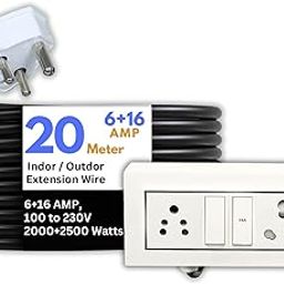 KREPS® Electric Heavy Duty Extention Board, 6+16A, for Indoor & Outdoor Use, Cable with 3-Pin Plug and Multi-Socket Board Supports 100-230V, 2000+2500 Watts (2000W+2500W 6A+16A,with Switch, 20 M)-image-58