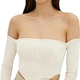 Off Shoulder Feather Touch Microfiber Corset Tops for Women-image-35