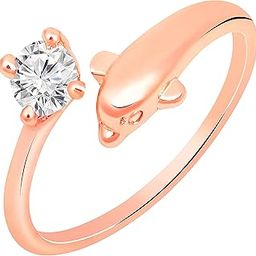 Rose Gold Plated Dolphin Shaped Adjustable Finger Ring with Cubic Zirconia for Women (FR1103167ZWhi)-image-76