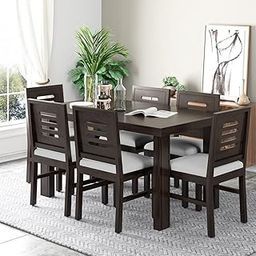 SONA ART & CRAFTS Solid Sheesham Wood 6 Seater Dining Table with 6 Chairs for Living Room | Walnut Finish-image-61
