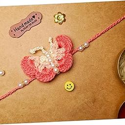 Designer Butterfly Rakhi For Kids Baby Brother Bhai Sister Girls | Made With Soft Cotton Thread | Butterfly Crochet Rakhi For Kid Baby Boy Bro Brother Bhai Bhaiya Girl Sister Niece | Rose - Off White Colour | Buy 2 Save 20% | Buy 3 Save 30%-image-75