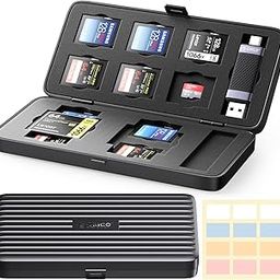 ORICO SD Card Holder, Water-Resistant SD Card Storage, Professional Anti-Shock Memory Card Carrying Case for 6 Micro SD SDXC SDHC + 10 SD SDXC SDHC + 2 CF Crad +1 Card Reader with Labels-20