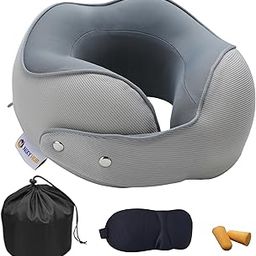 Nixy Hub Memory Foam Neck Pillow for Flight Travel | Travelling Pillow for Men & Women | Neck Rest Pillows | Helps in Pain Relief & Support | Comes with Velvet Cover (Cream & Grey)-55