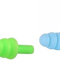2 Pairs Reusable Silicone Ear Plugs, Waterproof, Hypoallergenic - Ultra Comfortable Noise Reduction Earplugs for Sleeping, Swimming, Concerts and Airplanes (earplugs 2 Set) (Blue and Green-1