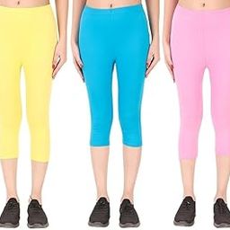 Women Cotton Stretchable Capri | Slim/Regular Fit | Breathable Yoga, Gym & Lounge Wear | Mid-Waist Stretchable 3/4 Length Leggings with Wide Waistband – Pack of 3-image-94
