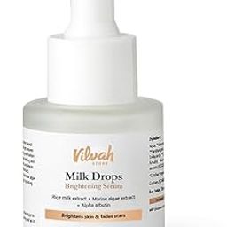 Vilvah Store Milk Drops Brightening Serum Formulated With Rice Milk Extract, Marine Algae Extract, Alpha Arbutin, Fades Scars, Brightens Skin & Even Skin Tone For All Skin Type, 20ml-12