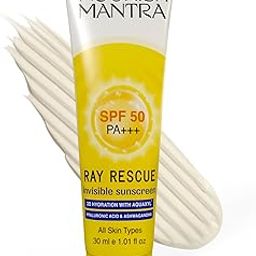 NOURISH MANTRA Ray Rescue Sunscreen/Sunscreen Spf 50 For All Skin Types/Formulated With Hyaluronic Acid,Aquaxyl,Aloe Vera&Ashwagandha Extracts/No White Cast/For Both Men&Women/30Ml,1 Count-68