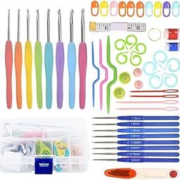 ElevatePro 52/86 Pcs Crochet Hook Set 16 Sizes 0.6mm-6mm(L) Ergonomic Soft Grip Handles Crochet Needles Kit with Plastic Box for Arthritic Hands-image-6