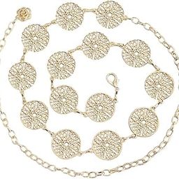 Women's Dress Waist Chain Metal Hook Chain Simple Decorative Thin Belt(Gold)-picture-43